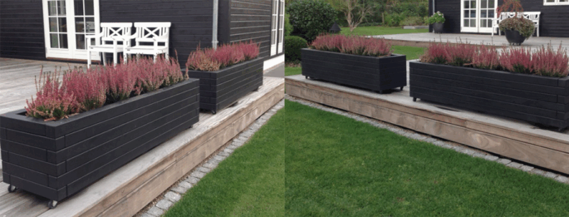 Plantekasse Odin 120x40x36cm, Eg/Sort, På hjul - Billede 2
