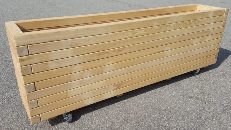 Plantekasse Hjalmar 140x40x60cm, Farve Teak, På hjul - Billede 4