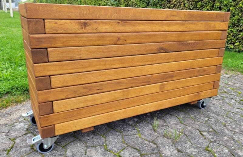 Plantekasse Hjalmar 140x40x60cm, Farve Teak, På hjul - Billede 3