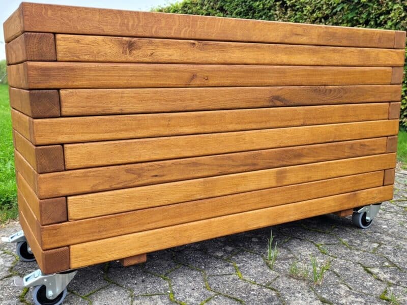 Plantekasse Hjalmar 140x40x60cm, Farve Teak, På hjul
