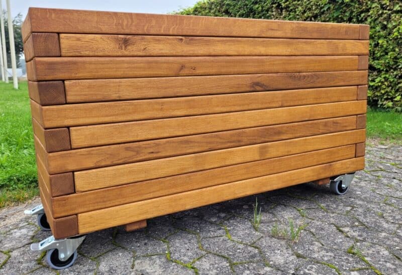 Plantekasse Hjalmar 140x40x60cm, Farve Teak, På hjul - Billede 2