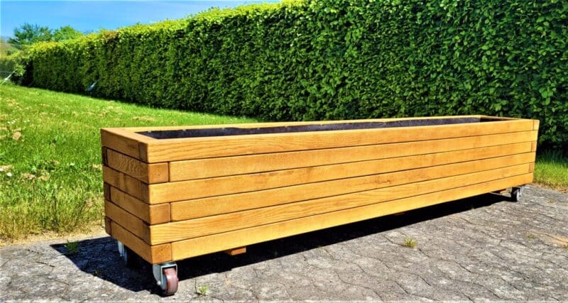 Plantekasse Odin, 220x40x40cm, Eg/Teak, På hjul