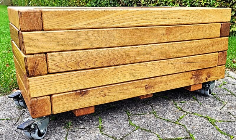 Plantekasse Odin 76x35x35cm, Olieret egetræ, På hjul - Billede 2