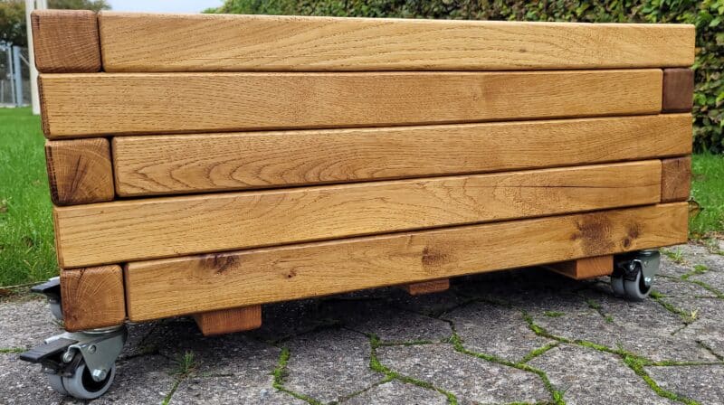 Plantekasse Odin 76x35x35cm, Olieret egetræ, På hjul