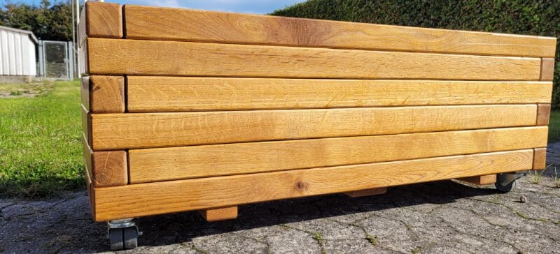 Plantekasse Odin, 110x35x38cm, Egetræ/Olieret, På hjul