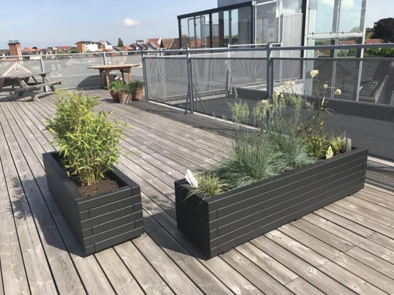 Plantekasse Odin 120x40x36cm, Eg/Sort, På hjul - Billede 4